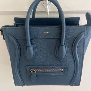 Celine Nano Luggage crossbody calfskin handbag color petrol
